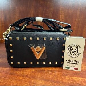 Valentino Orlandi Black and Gold Studded Women's Bag NWT
